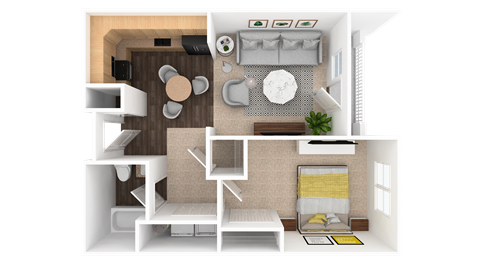 1 Bed | 1 Bath | 785 Sq. Ft. Station B Floor Plan at the HUB of New Albany Apartments (787 square feet 1 bed)